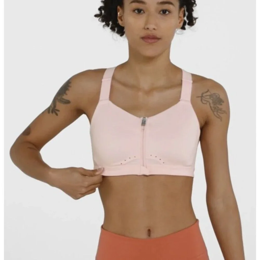 Nike Dri-FIT Alpha High-Support Padded Zip-Front Sports Pink Bra Small